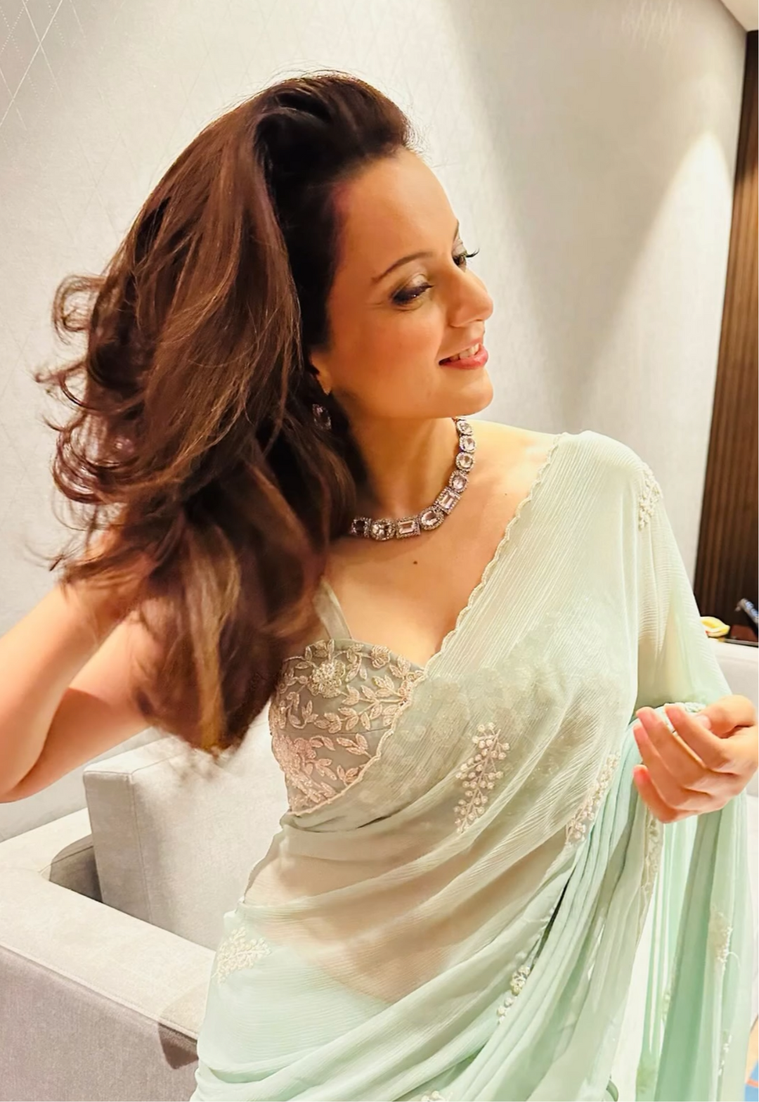 Kangana Ranaut in Green Dandelion Saree