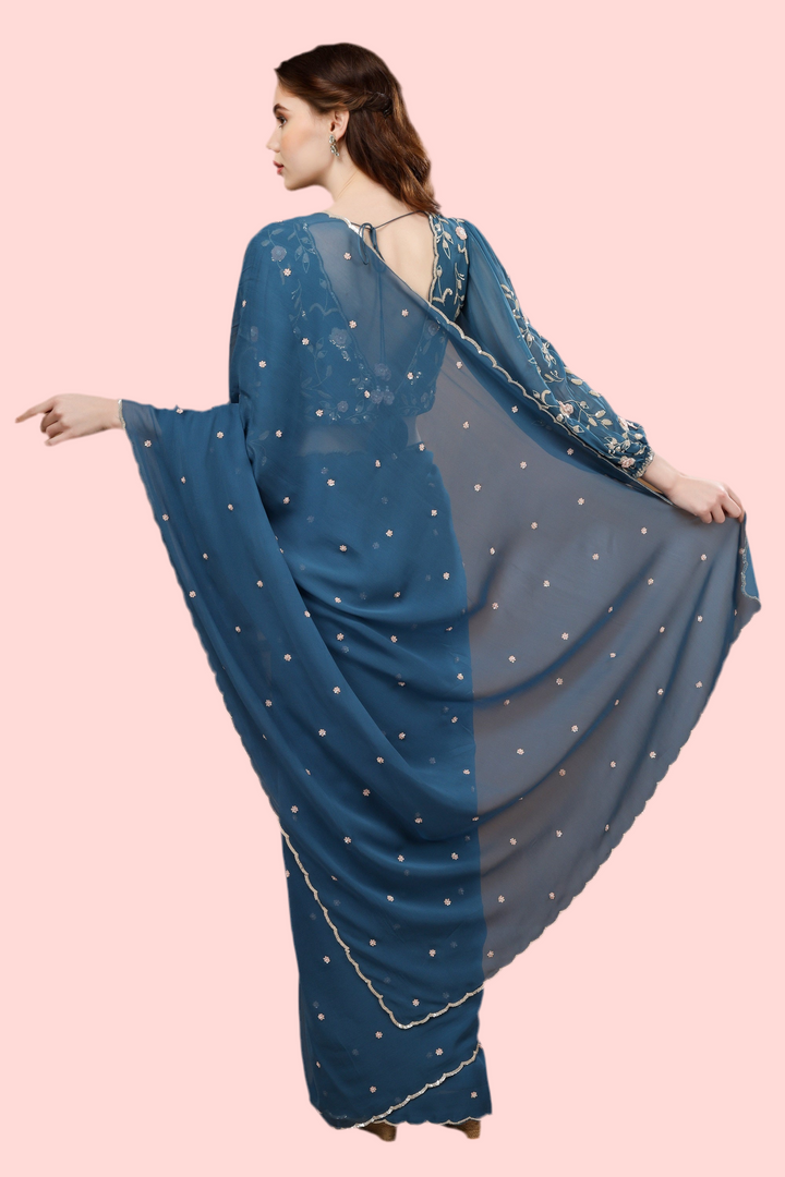 Blue Ambar Long Sleeve Saree