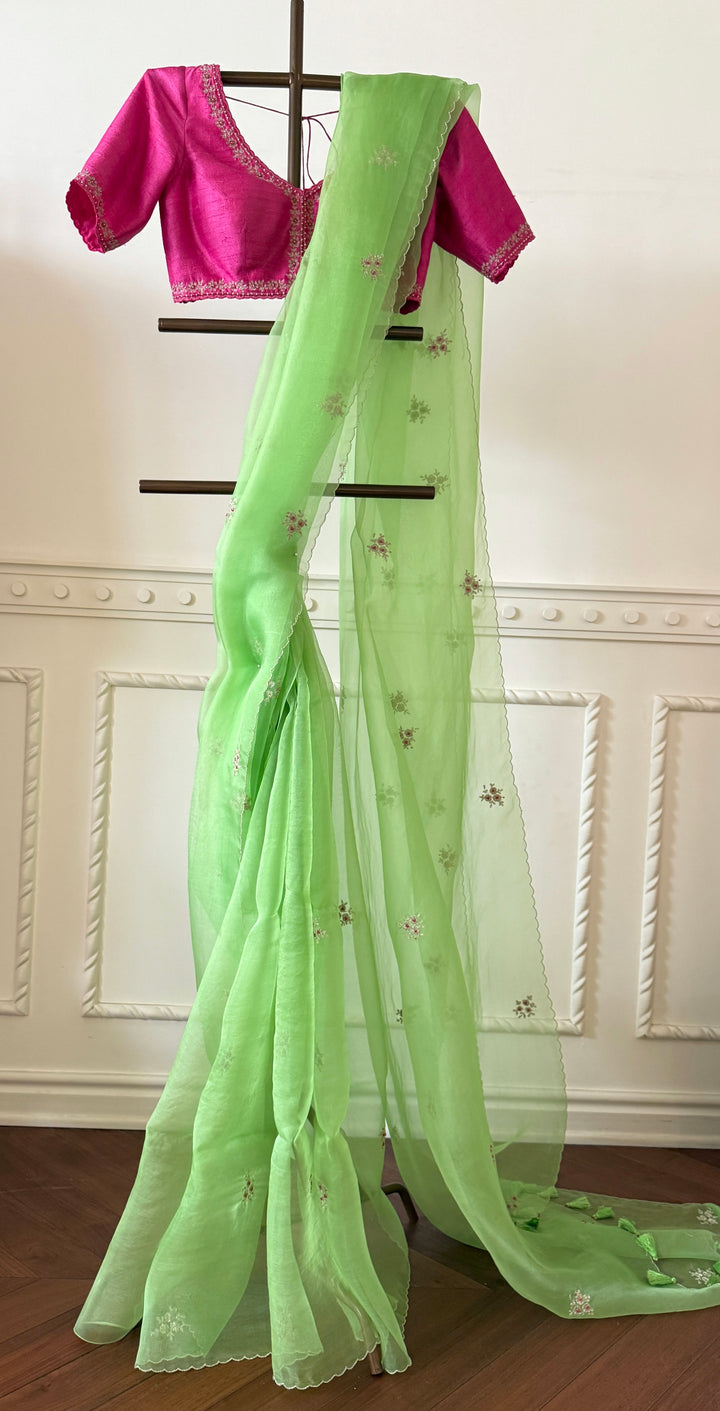 Green Prim Organza Saree (Sale)