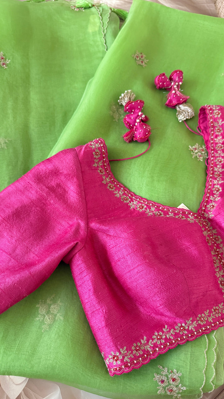 Green Prim Organza Saree (Sale)