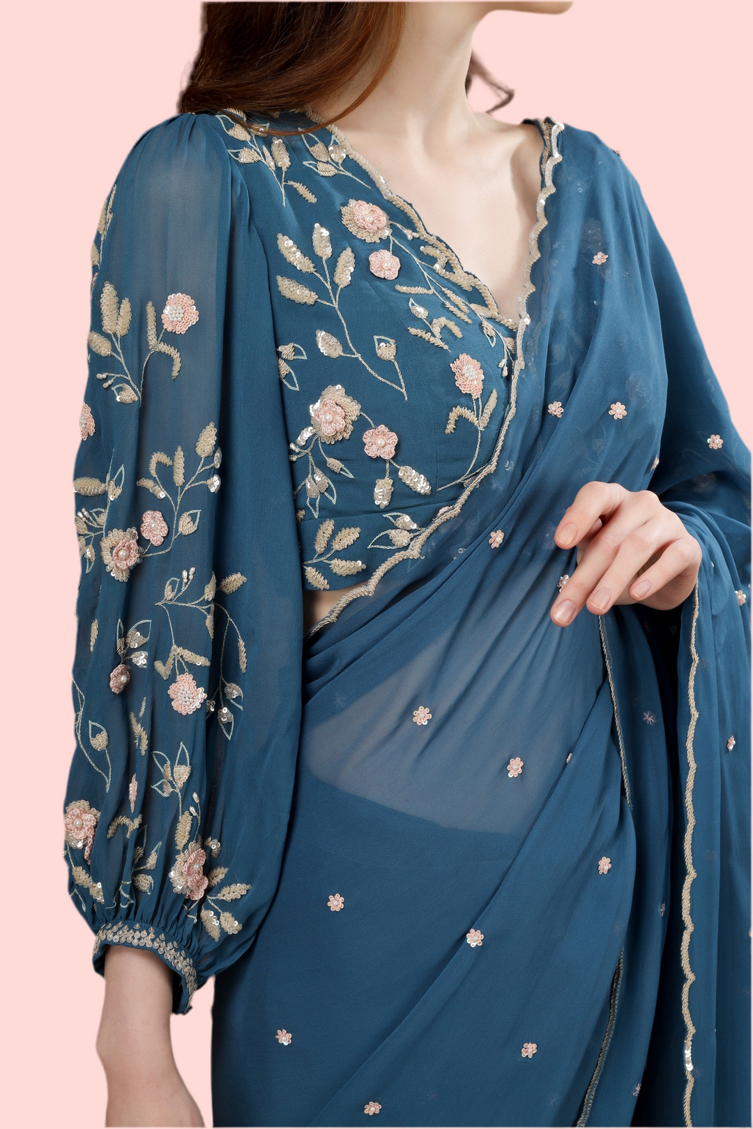 Blue Ambar Long Sleeve Saree