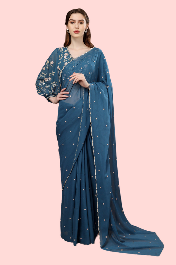 Blue Ambar Long Sleeve Saree