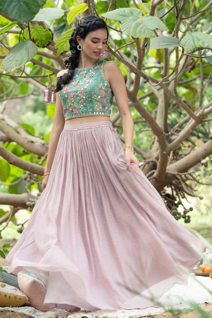 Green Magic Top With Pink Skirt