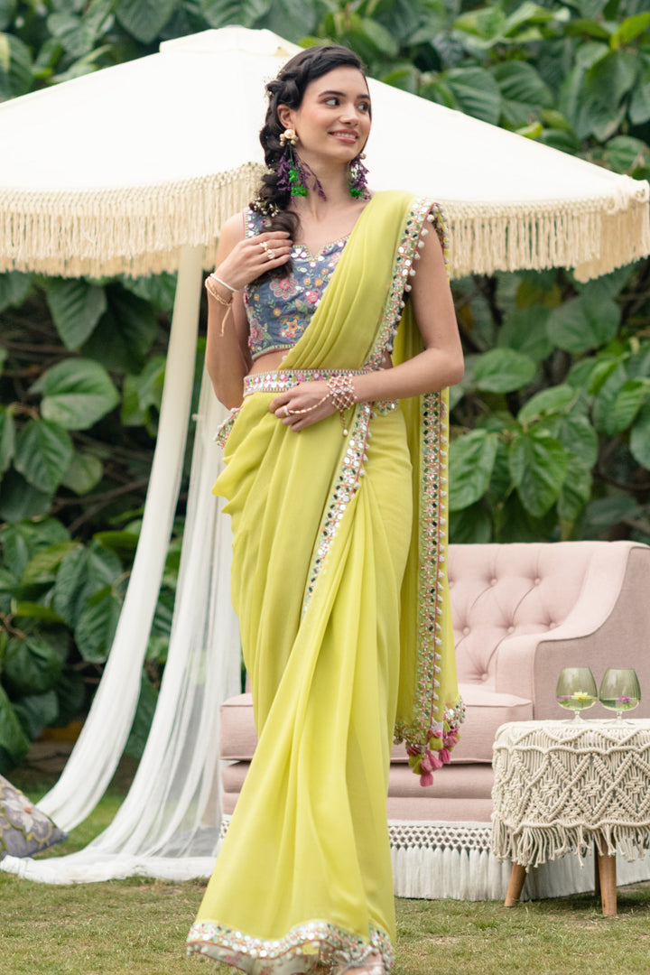 Green Gypsy Mirror Border Saree