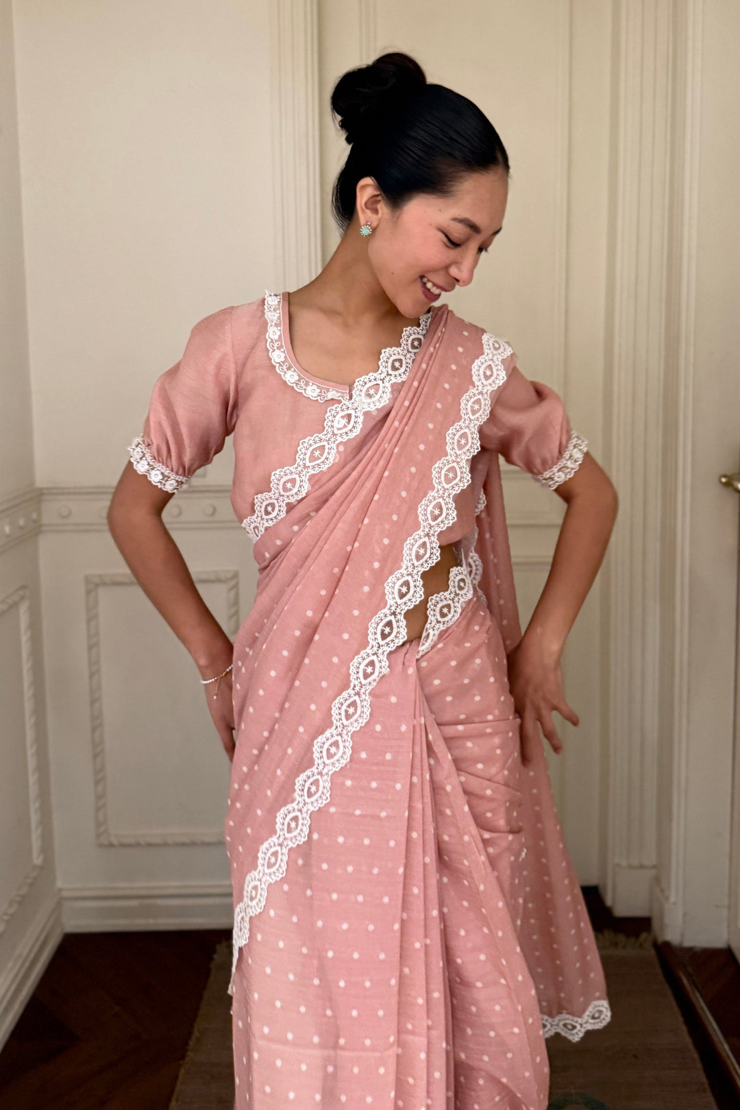 Pink Polka Dot Saree