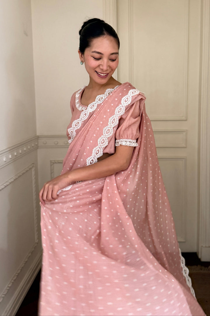 Pink Polka Dot Saree