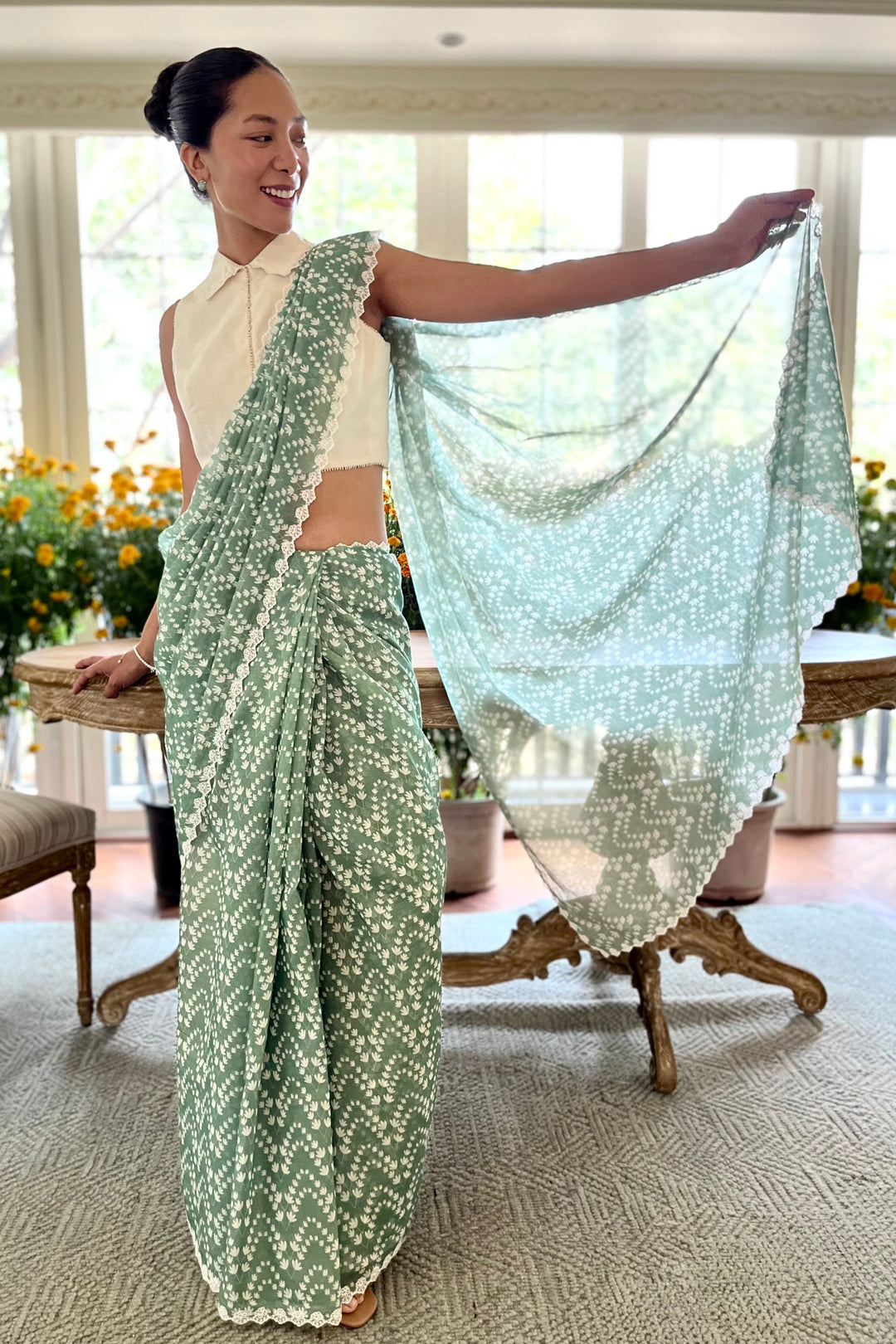 Green Monsoon Floral Saree