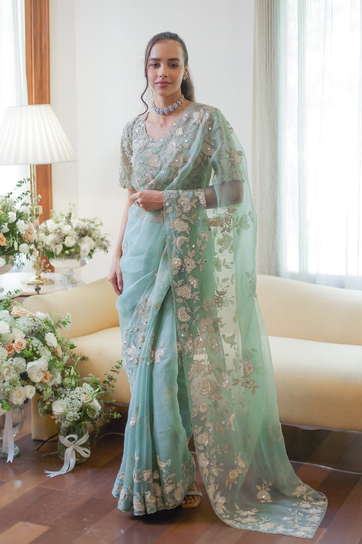 Fall Green Garden Party Saree