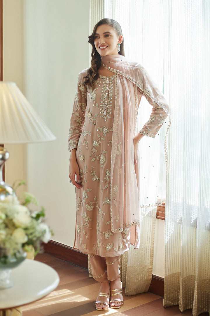 Fall Pink Crane Kurta Set