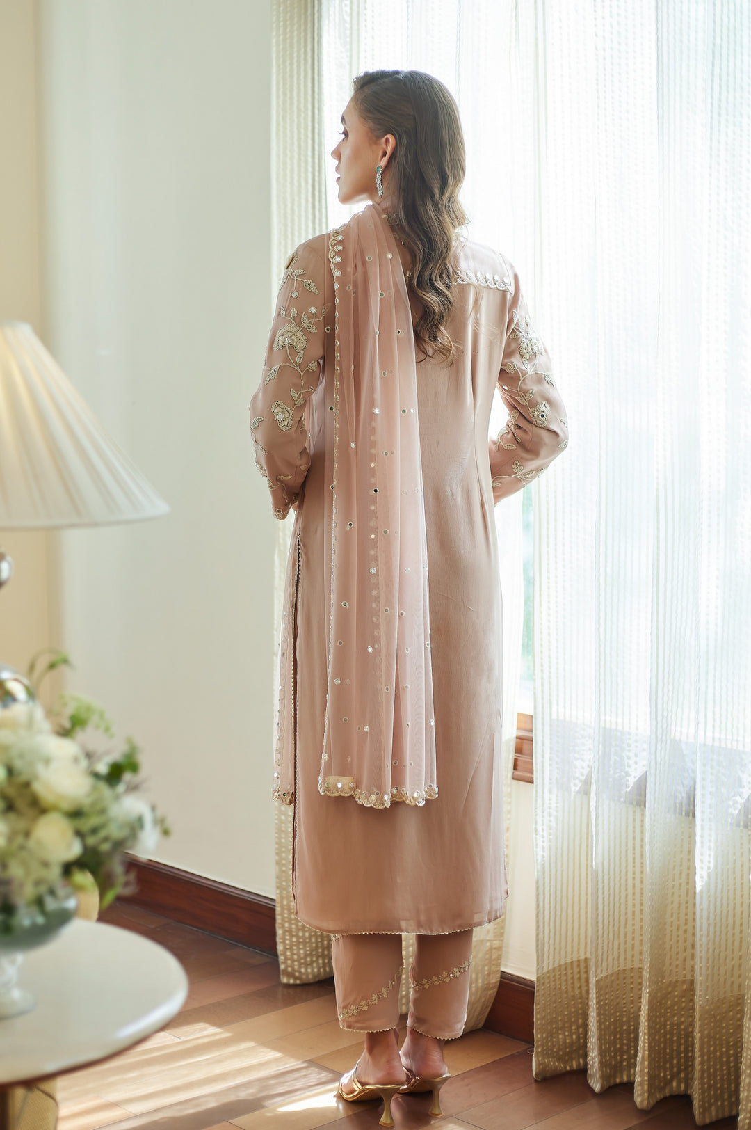 Fall Pink Crane Kurta Set