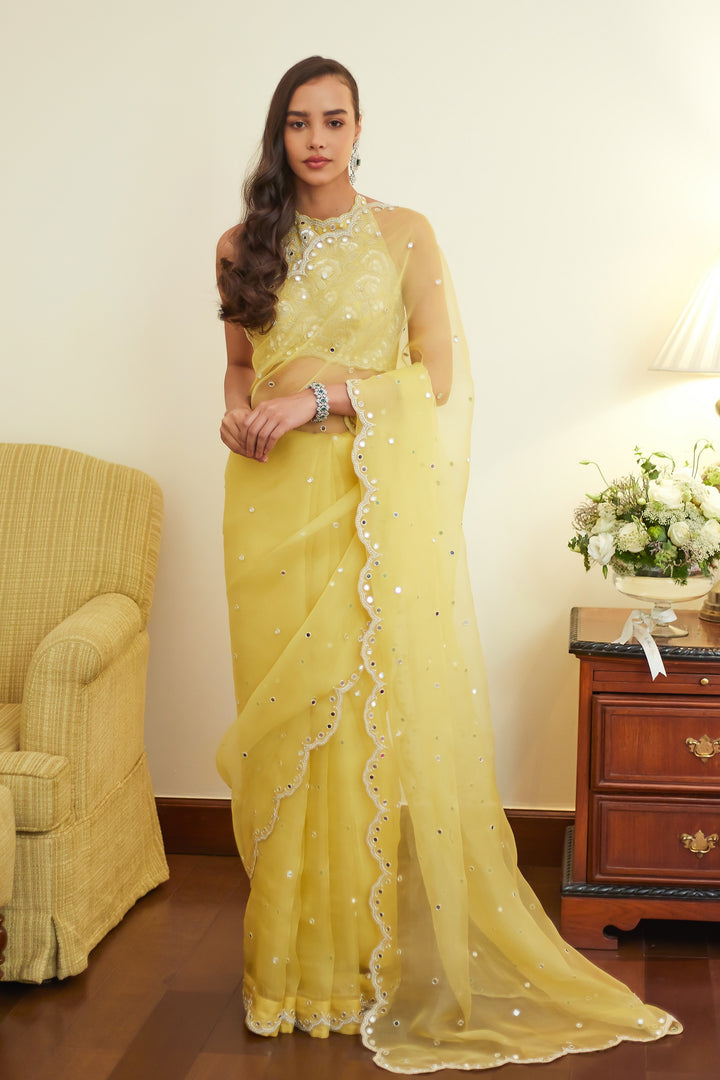 Fall Yellow Garden Glamour Saree (Ready To Ship)