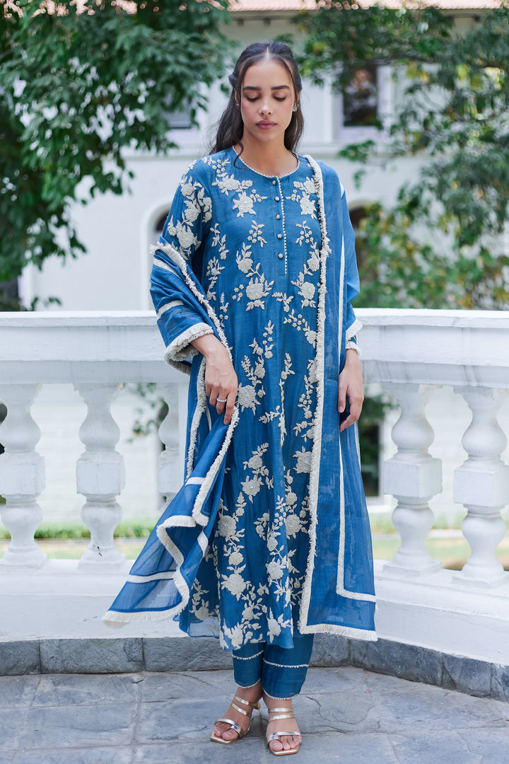 Ambar Blue Muse Kurta Set Front