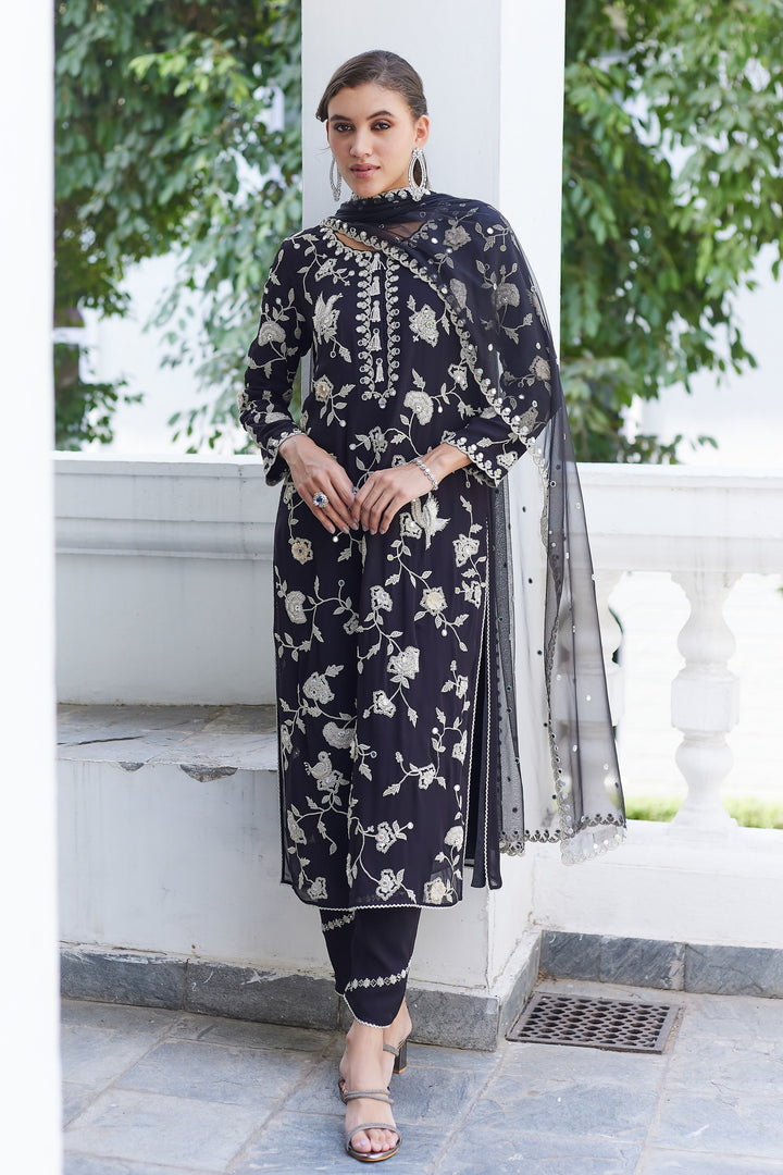 Black Crane Kurta Set