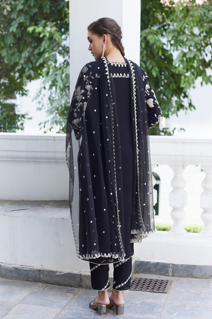 Black Crane Kurta Set