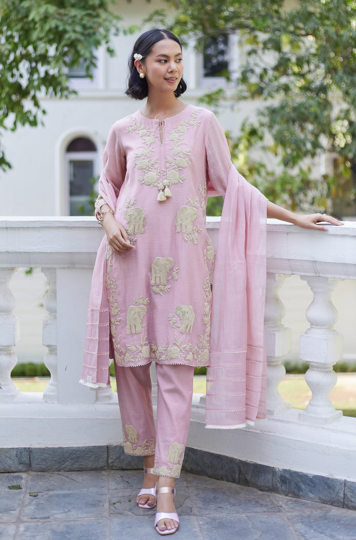 Pink Elephant Kurta Set