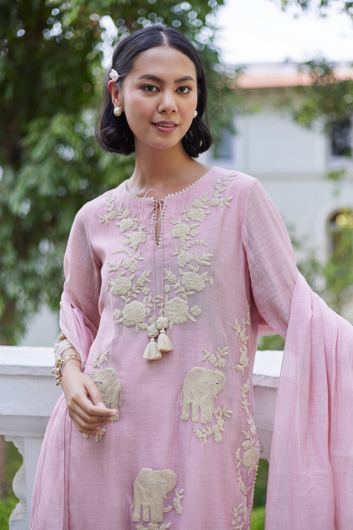 Pink Elephant Kurta Set