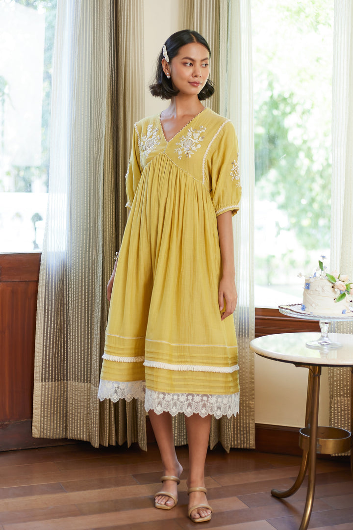 Fall Yellow Old Rose Dress