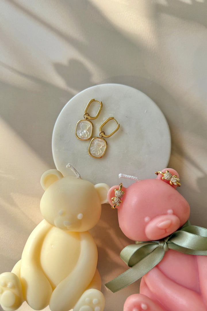 Teddy Enamel Huggies Earrings