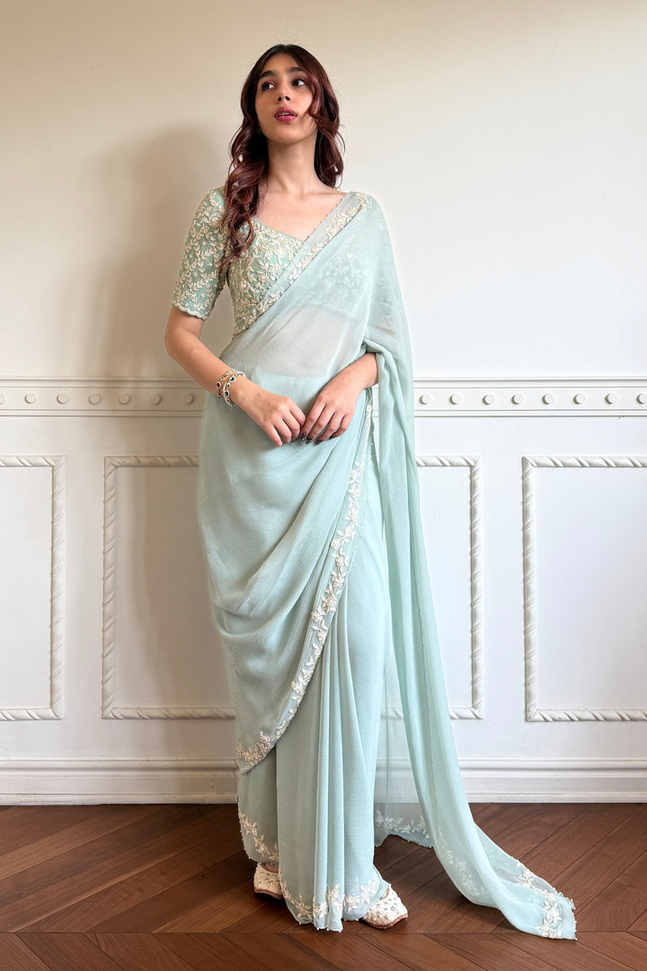 Teal Adena Vine Saree (Ready To Ship)