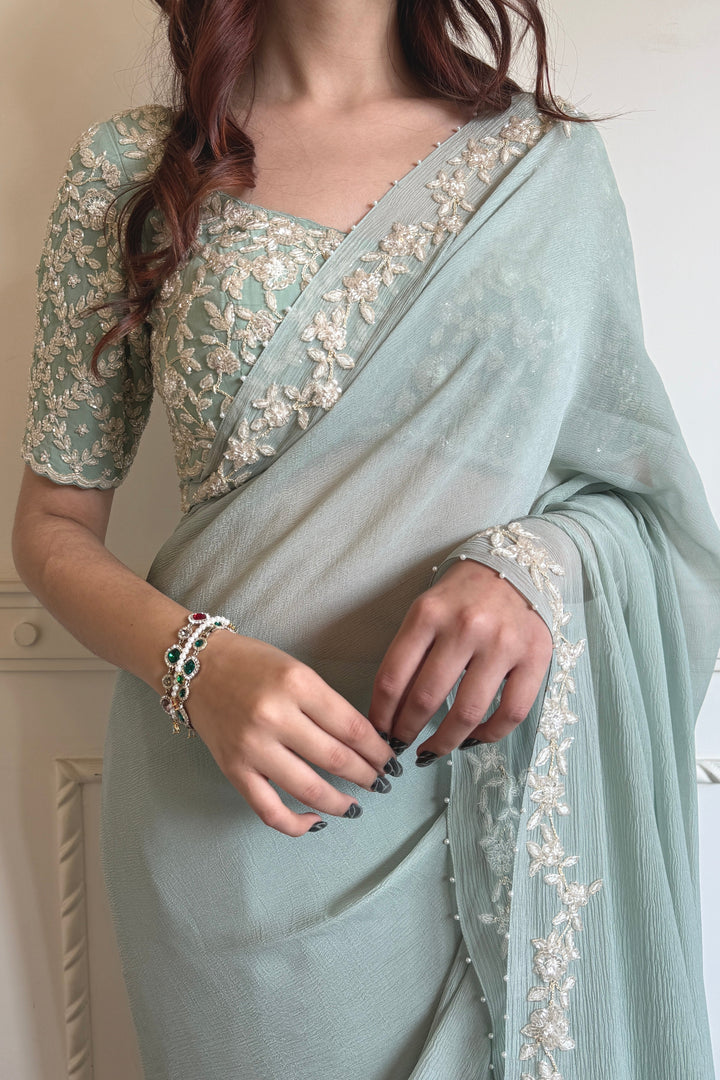 Teal Adena Vine Saree (Ready To Ship)