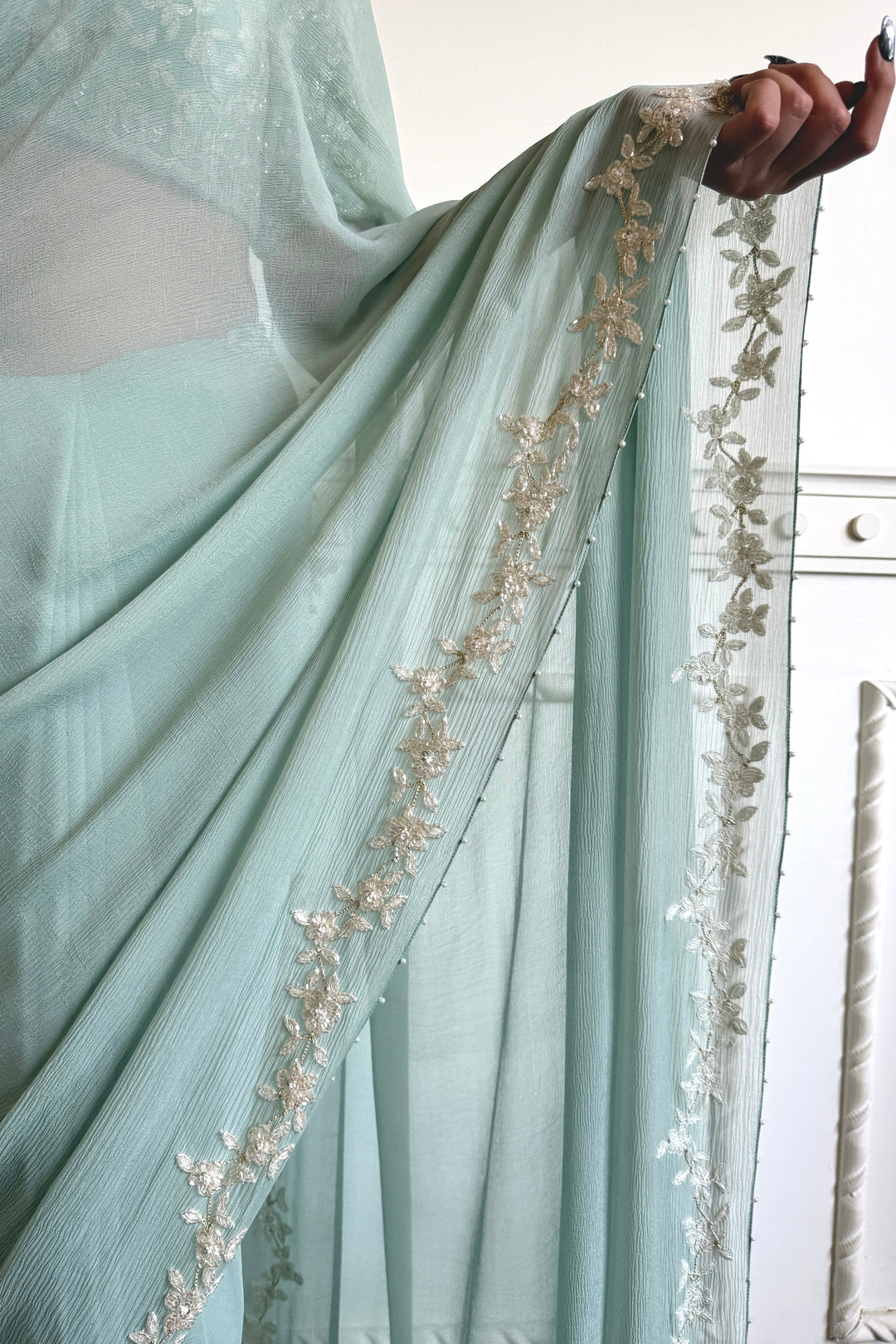 Teal Adena Vine Saree (Ready To Ship)