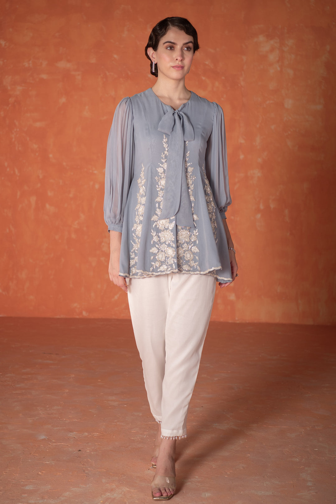 Buy Blue Silk Mul Embroidery Dori Notched Ambar Tunic For Women by SUMMER  BY PRIYANKA GUPTA Online at Aza Fashions.