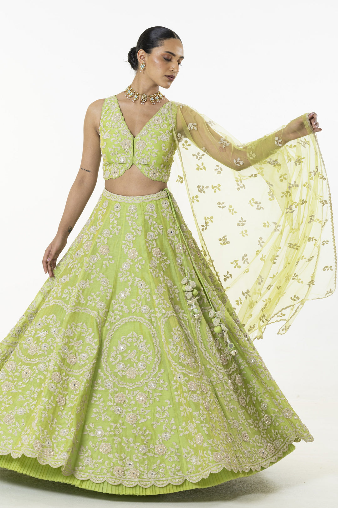 Green Sparkling Dori Lehenga