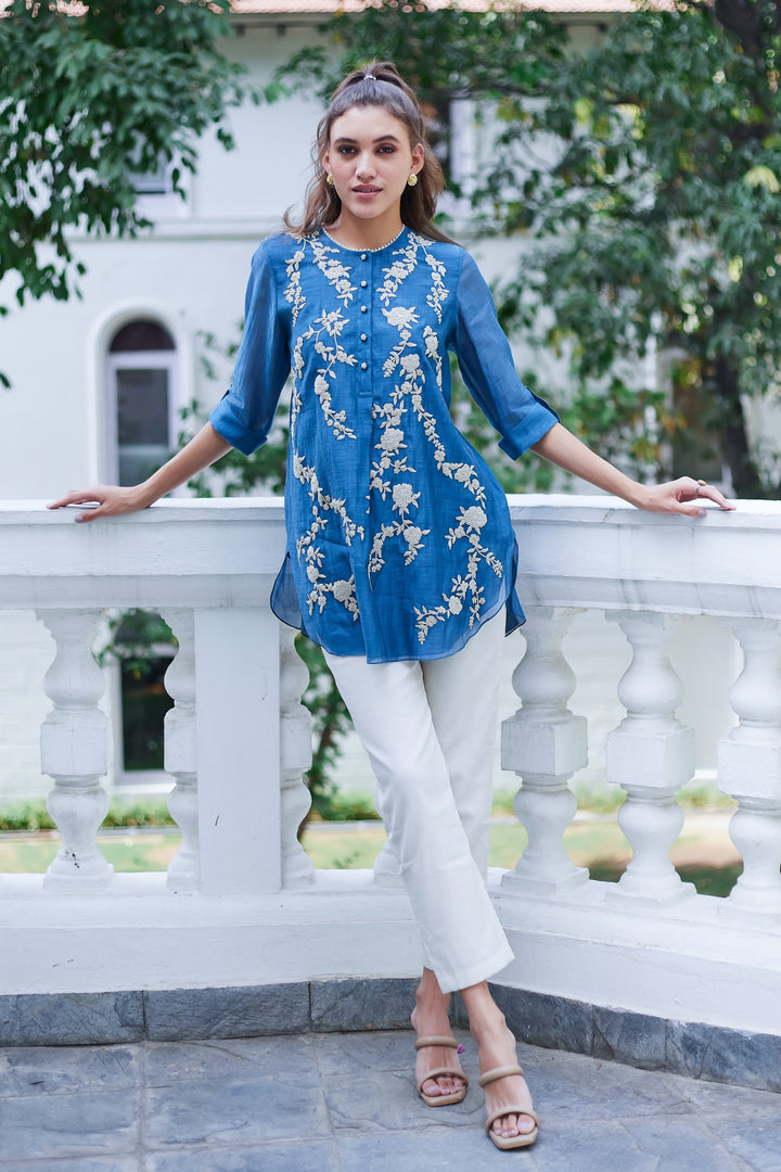 Ambar Blue Reverse Muse Tunic Front