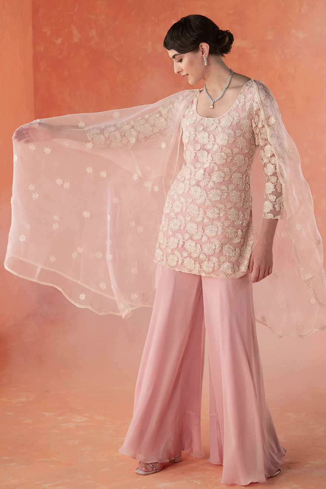pink folliage kurta set for women
