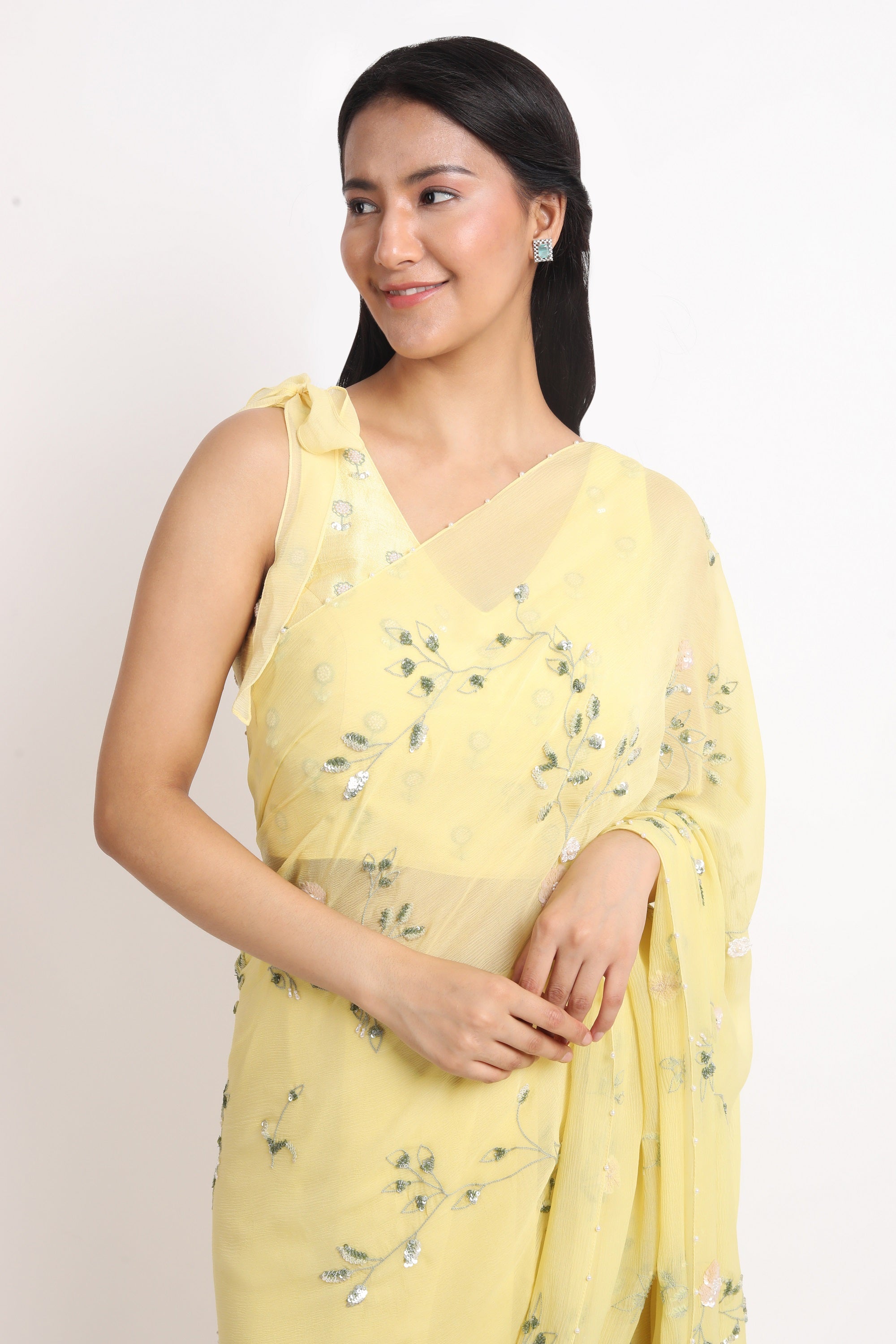 Single Colour Lemon Yellow Chiffon Saree - YouTube