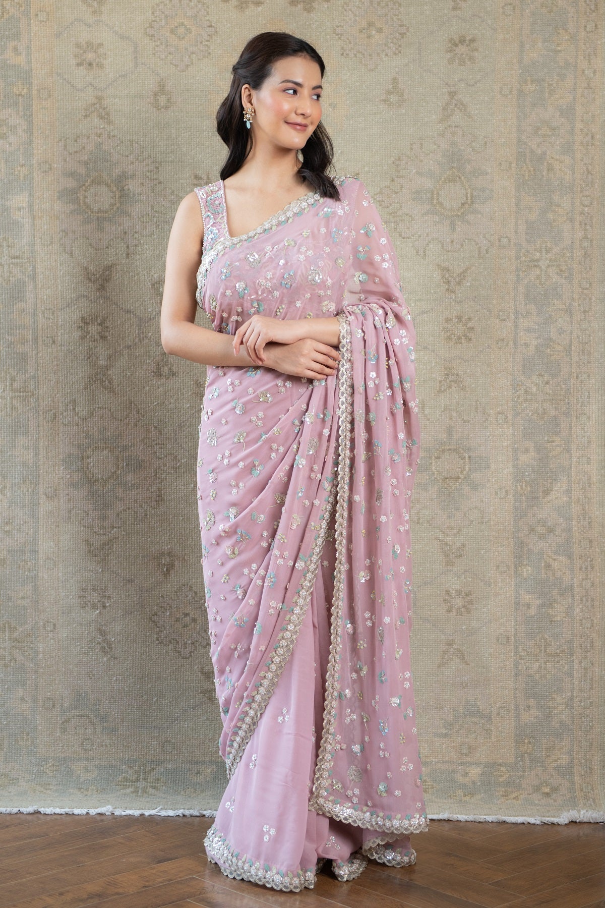 Lavender - Aks Georgette Saree – Pakeeza Chikankari