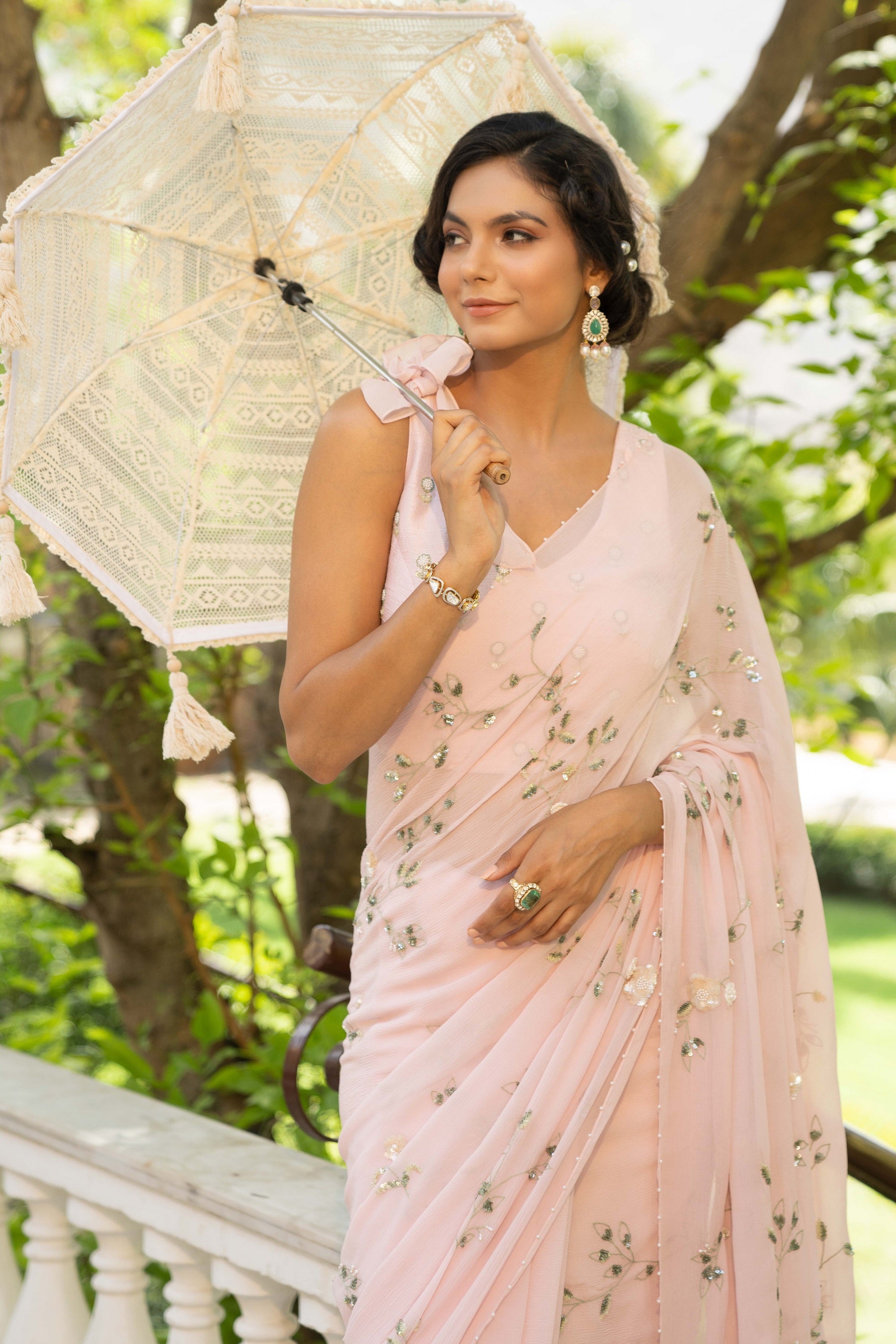 Elegant Light Pink Chiffon Saree with Satin Weaved Border for Parties &  Weddings | Chiffon saree, Chiffon, Party wear indian dresses