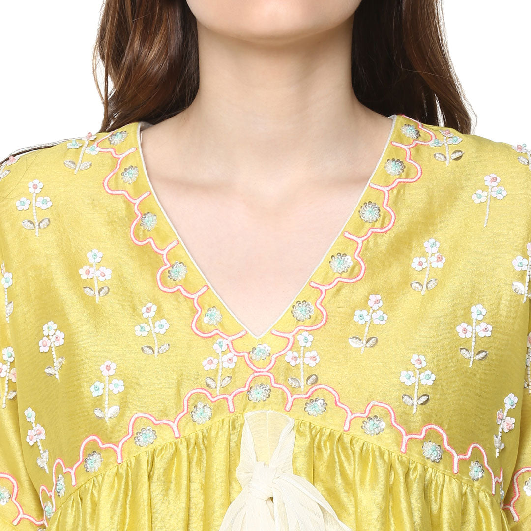 Yellow Double Layer Kurta Set For Women In Chanderi Fabric